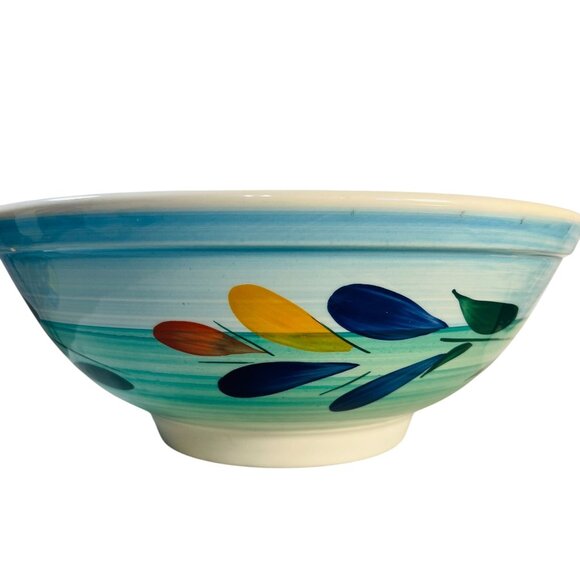 Italian Ceramic Serving Bowl 12" 3Qt Multicolor Leaf Design Handcrafted Roma Inc - Picture 1 of 9